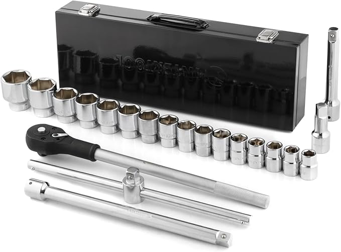 INTERTOOL 3/4-inch Drive Metric Jumbo Socket Set, 19-50 mm, 21-Piece, Quick Release Ratchet, Extensions, Sliding Bar, Metal Case, Remove Lug Nuts, Cars, Trucks, RVs, Heavy Duty Vehicles, ET08-8321