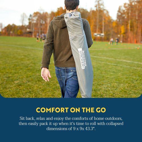 GCI Outdoor RoadTrip Rocker Camping Chair - Portable Folding Rocking Chair with Drink Holder & Extended Backrest | Indigo Blue