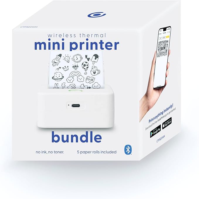 Mini Portable Thermal Printer, Monochrome Label, Receipt and Image Printer