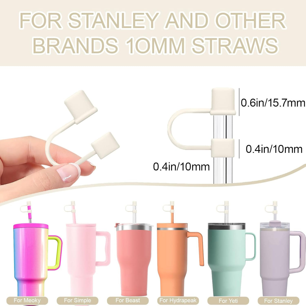Stanley 7-Piece Straw Cover Cap Set | Silicone Straw Toppers for 40 & 30oz Tumblers - White & Grey