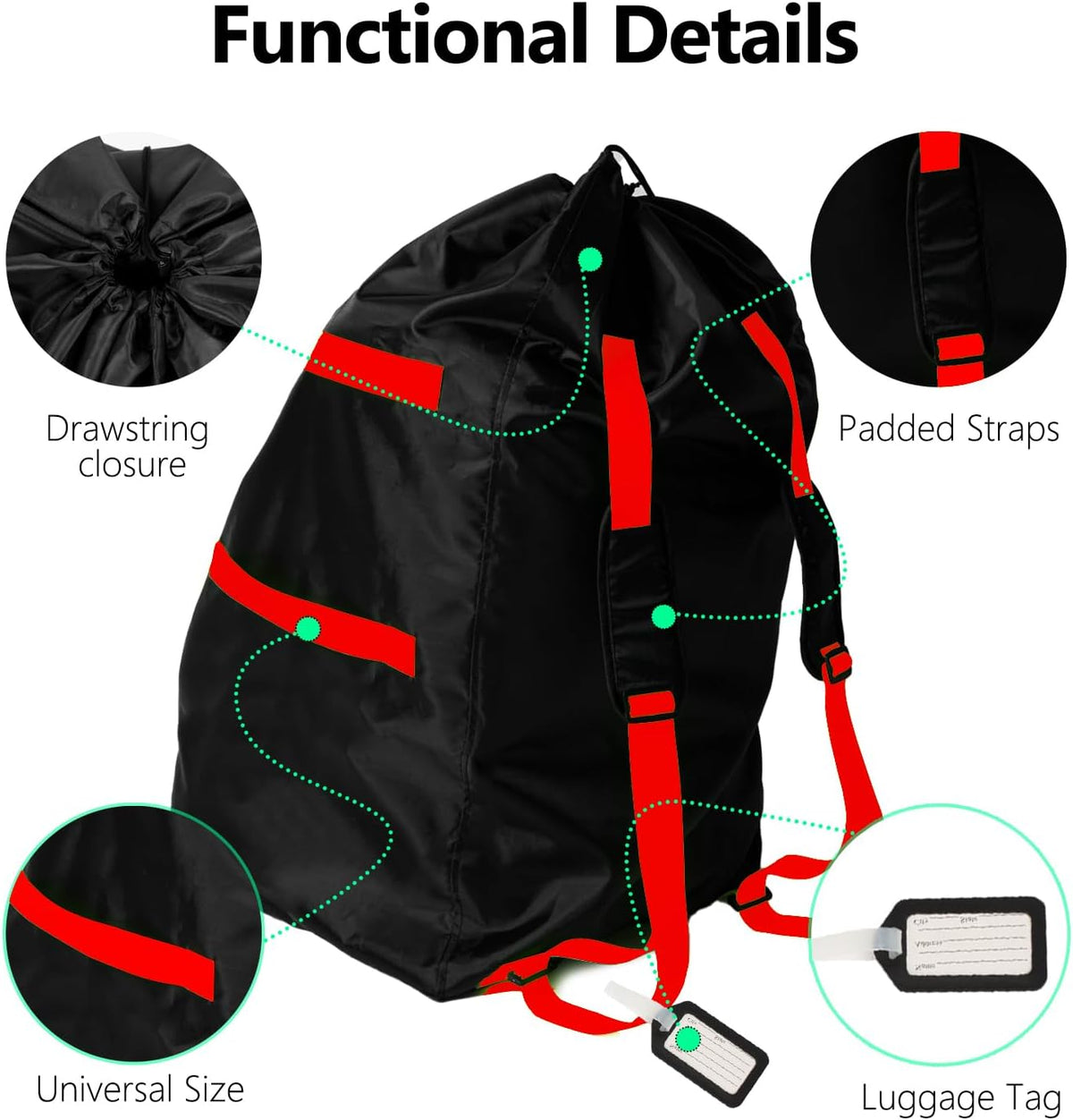 elaia Waterproof Car Seat Travel Bag for Airplane with Red Straps