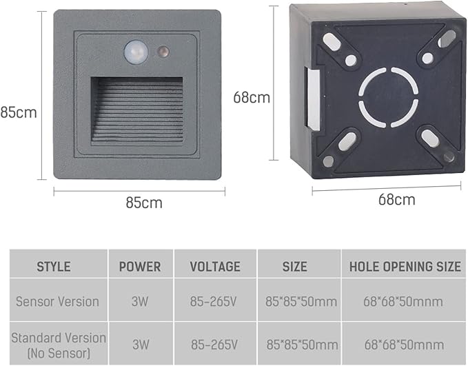 LED Recessed Step Wall Sconce,3W Indoor Outdoor Stairs Light IP65 Waterproof Human Body Induction Wall Lamp Corridor Night Light 85Mm85Mm,A,Induction