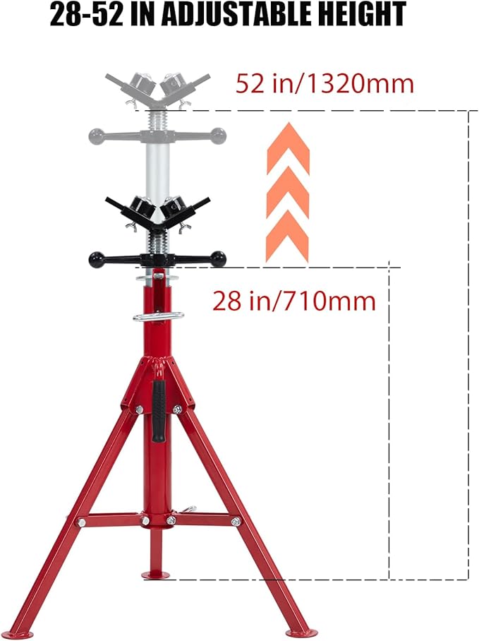 PioneerWorks V-Head Pipe Stand - 2-Ball Transfer - 2500 lb Capacity - Adjustable Height 20-52 Inch, Folding Pipe Jack Stand for Welding Pipe Threading（Pipe Jacks*2