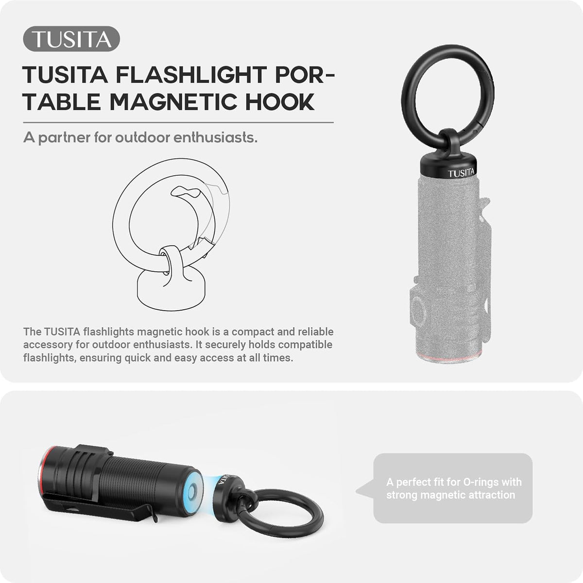 TUSITA Portable Magnetic Hook - Compatible with Olight & NEBO Flashlights | 2-Pack