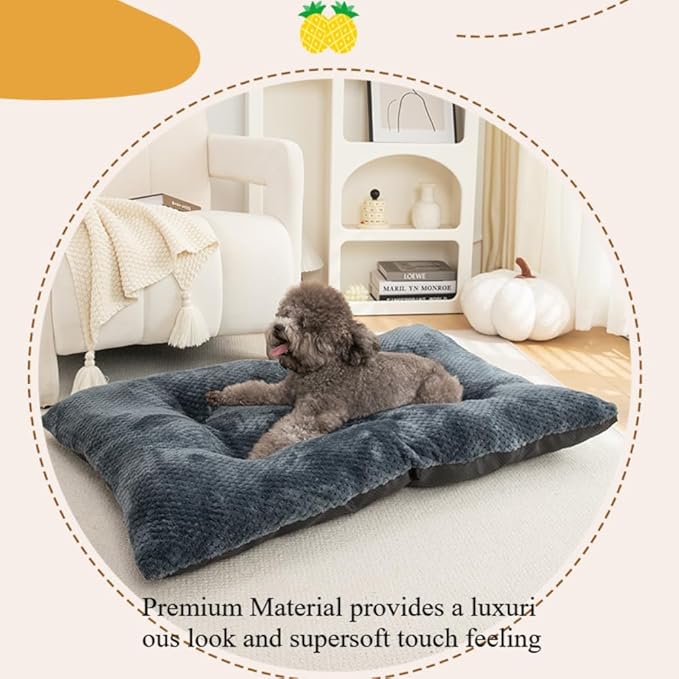 Washable Dog Bed for Large Breeds, Extra Cushioned Crate Mattress with Removable Fluffy Cover, Non-Slip Orthopedic Pet Pad, Machine Washable Kennel Mat(Grey,S)