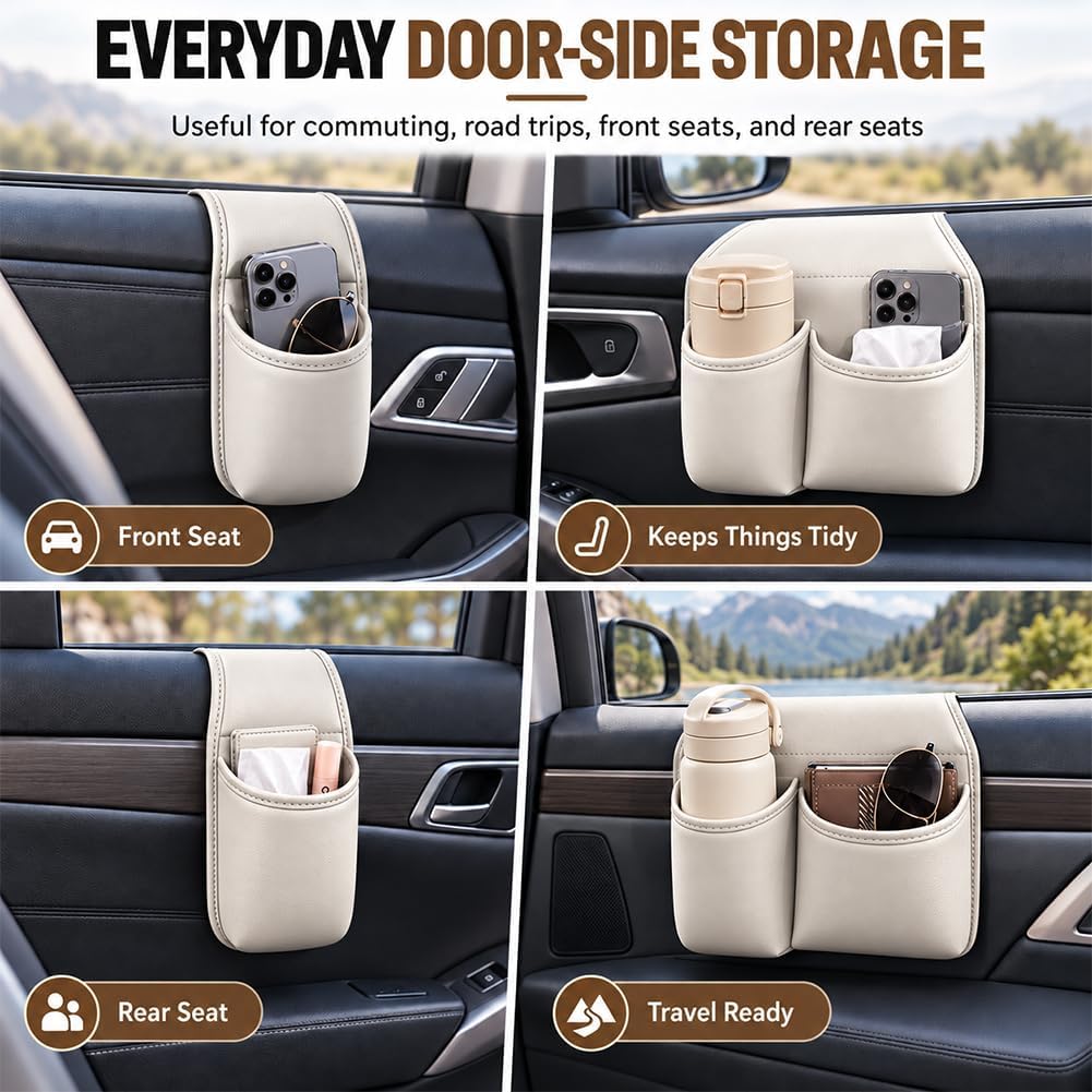 Leather Car Door Cup Holder Window Extra Wide-Mouth Organizer Drink Storage (Orange, S)