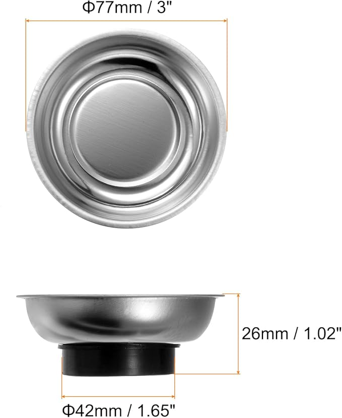 HARFINGTON Round Magnetic Tray 3" x 1" Stainless Steel Magnet Tool Tray Parts Holder for Socket Screw Nuts Bolts Pin Washers Metal Parts