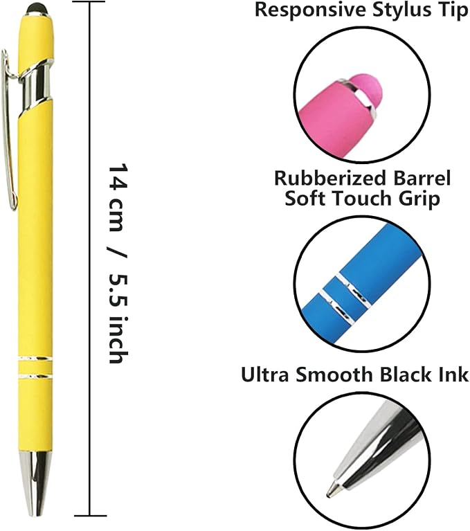 Oddmoal Ballpoint Pen with Stylus Tip, Soft Touch Click Metal Pen, 1.0mm Medium