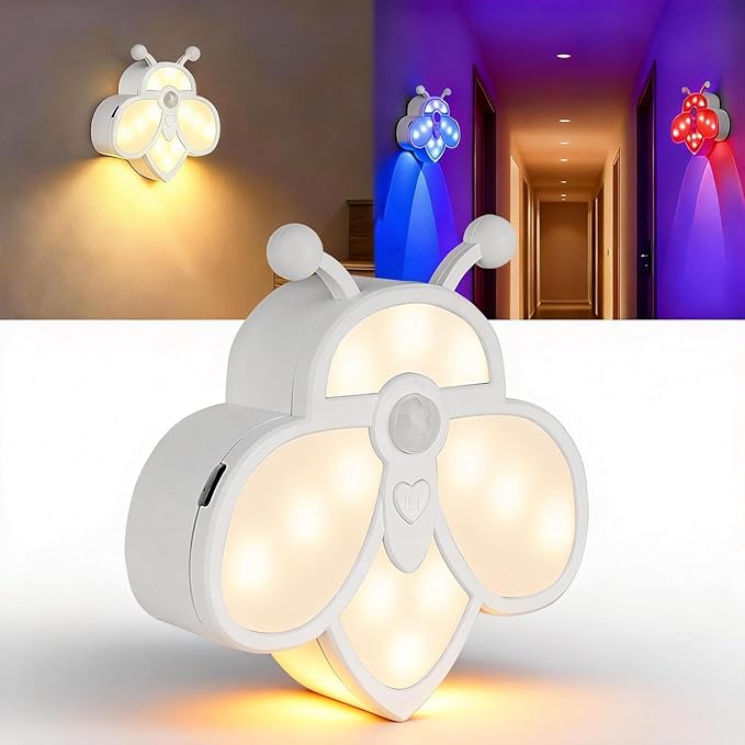 Motion Sensor Stair Lights Indoor - Rechargeable Dimmable RGBW & Warm White Night Light, Magnetic Mount Motion Activated Battery Lamp for Step Hallway Bathroom Cabinet Closet(White, 1 Pack)