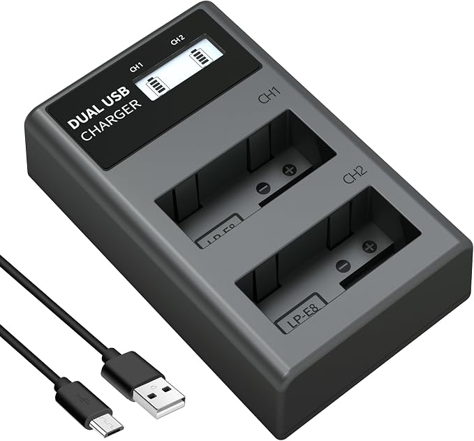 LP LP-E8 Battery Charger, LCD Display & Dual Slot Charger Compatible
