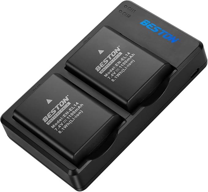 BESTON 2-Pack EN-EL14 / EN-EL14a Battery Packs and Rapid USB Charger Compatible