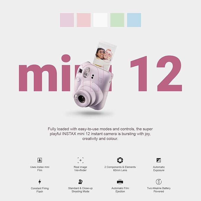 Fujifilm Instax Mini 12 Instant Camera + MiniMate Accessory Bundle & Compatible