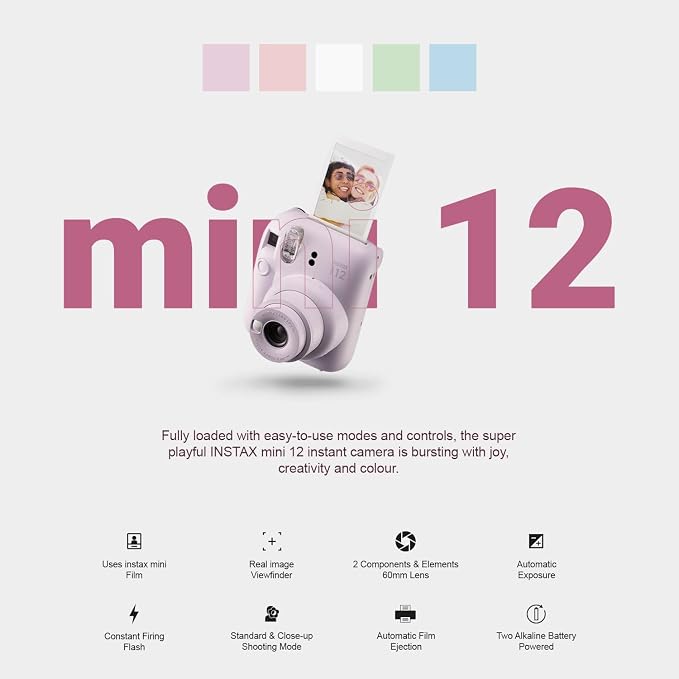 Fujifilm Instax Mini 12 Instant Camera Clay White + Carrying Case + Fuji Instax