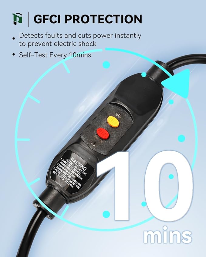 PLUGTUL 3FT GFCI Extension Cord with 3-Outlet, Auto Reset, 12/3 Outdoor Extension Cord with Lighted End, SJTW, ETL Listed, Black