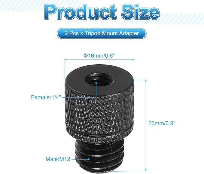 PATIKIL Tripod Screw Adapter 1/4" Female to M12 Male, 23 mm