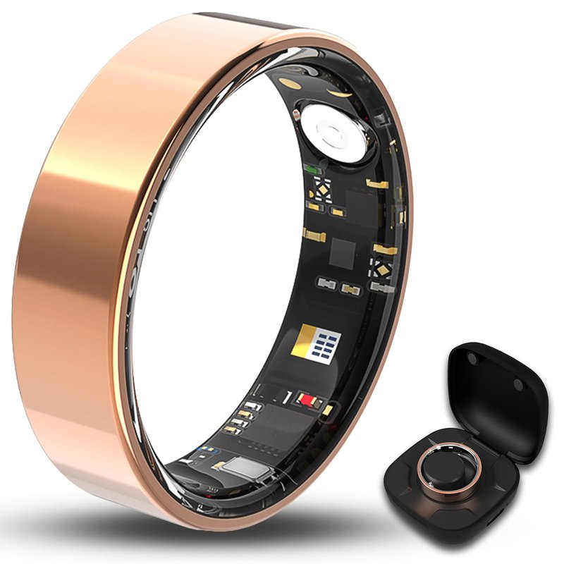 Smart Ring for Women Men Fitness Tracker with Blood Oxygen,Heart Rate,Sleep Monitoring,Step Counting,for iPhone and Android,Waterproof smart blood pressure monitor,No Subscription Fees (Rose Gold, 9)