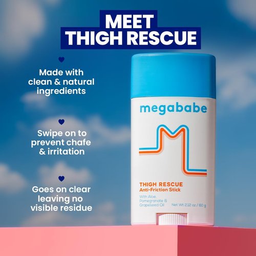 Megababe Thigh Rescue Anti-Chafe Stick - Prevent Skin Chafing & Irritation | Ideal for Thighs, Arms & Bra-Lines