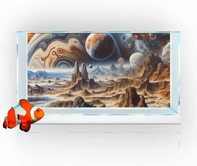 72X16IN Cosmic Spaceterrarium Background, Cool Parallel Space Themed Aquarium Reptile Habitat Background, Aquarium Background with 10EVA Double-Sided Tape