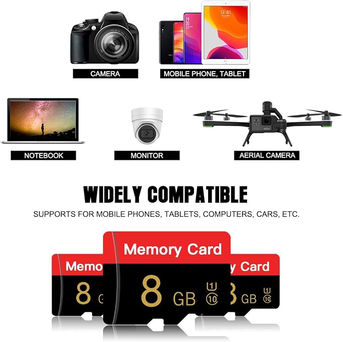 Micro Memory Card 8 GB with Adapter, C10/U1/UHS-I/A1 TransFlash Card, TF Card