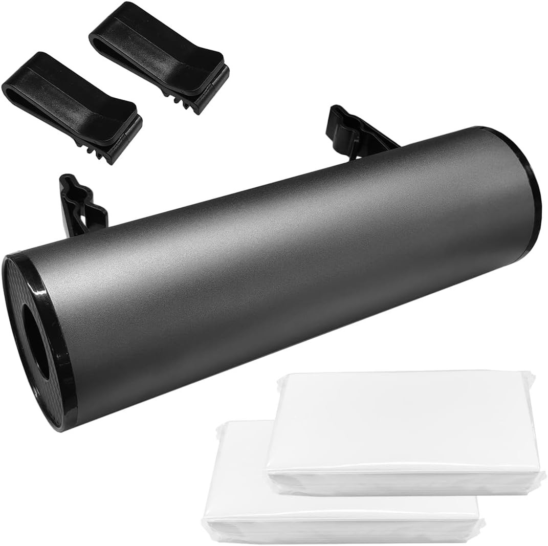 Car Tissues Holder, Portable Facial Tissue Cylinder Box, Refillable Auto Interior Canned Napkin Container for Most Cars, Home, Office (Black)