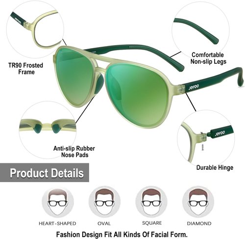 Jefoo Polarized Aviator Sunglasses - Retro Trendy Sports Shades with UV400 Protection for Men & Women