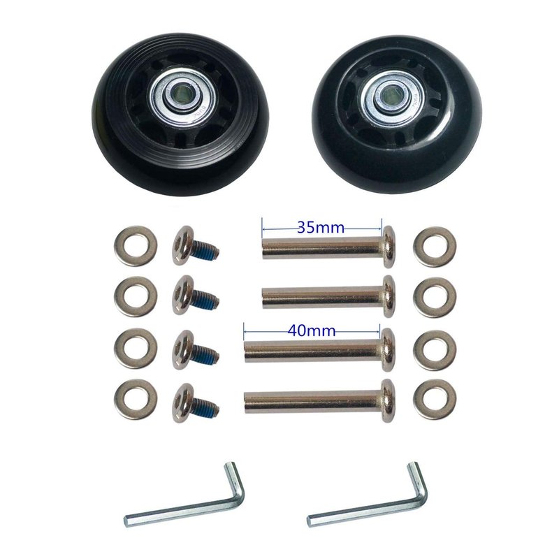 Ricrrover Luggage Suitcase Wheels 70mm x 24mm/2.75"x0.94" w/ABEC 608zz Skate Inline Outdoor Replacement Wheels, One Set of (2) (OD:70 W:24 ID:6 Axles:35 & 40mm)