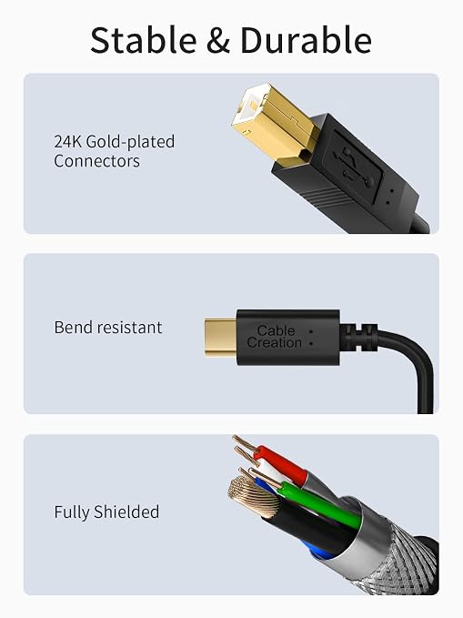 CableCreation USB B to USB C Printer Cable 6.6 FT/2Pack, USB-C to B Printer Cord