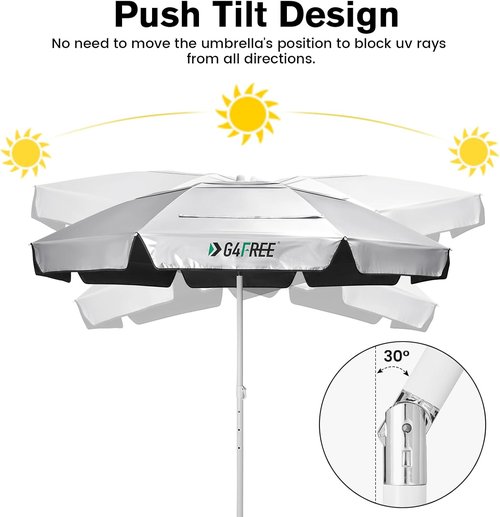 G4Free Heavy Duty Beach Umbrella - UPF 50+ UV Protection Double Canopy, 6.5 ft Portable Sun Shelter with Carry Bag