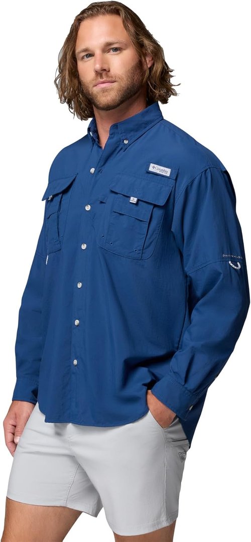 Columbia Men's PFG Bahama II Fishing Shirt - Lightweight, Quick-Dry, Long Sleeve, Blue