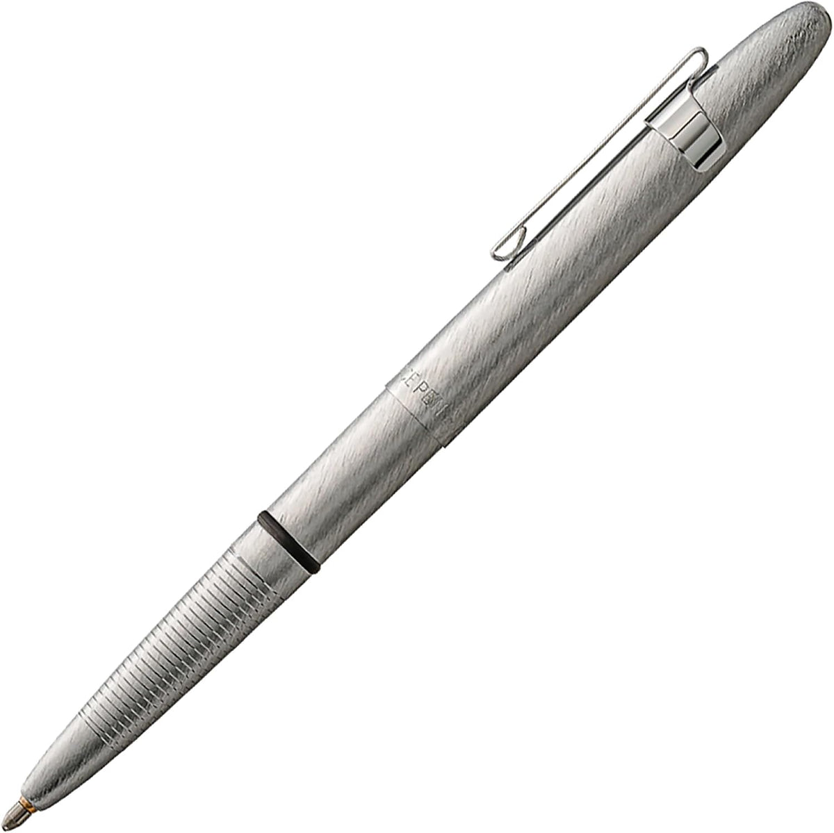 Fisher Space Pen Brushed Chrome Bullet Pen, Pressurized Ballpoint Pen, Compact Size, Writes Upside Down, Extreme Temperatures, Smooth Black Ink, Medium Point, Pocket Clip, Gift Box, Made in USA