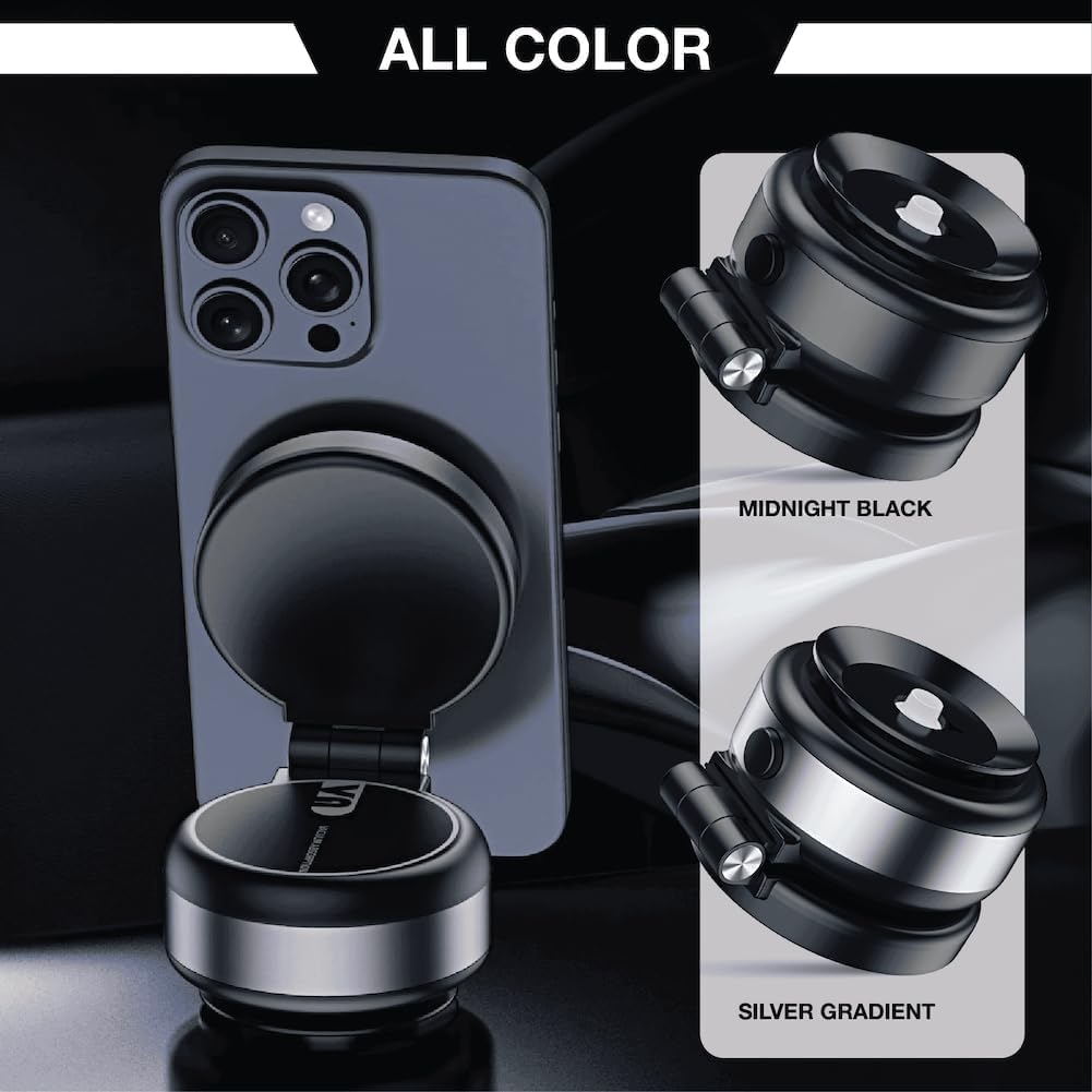 Electric Vacuum Magnetic Car Phone Mount,Vacuum Suction Car Phone Holder Hands-Free,Adjustable Foldable Magnetic Suction Cup Phone Mount,Strong Magnetic Car Mount for Smooth Surface(New-Black)