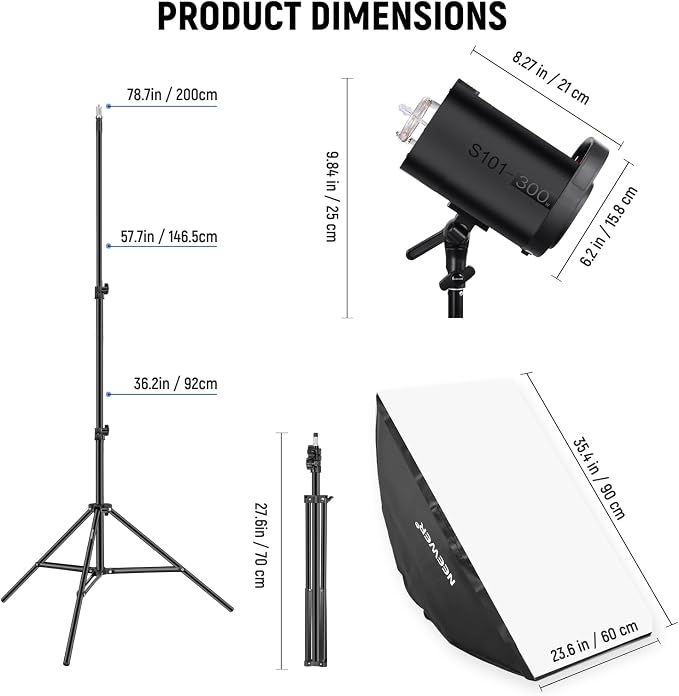NEEWER 600Ws Studio Monolight Flash Light Kit: 2 Pack S101-300W 5600K Strobe
