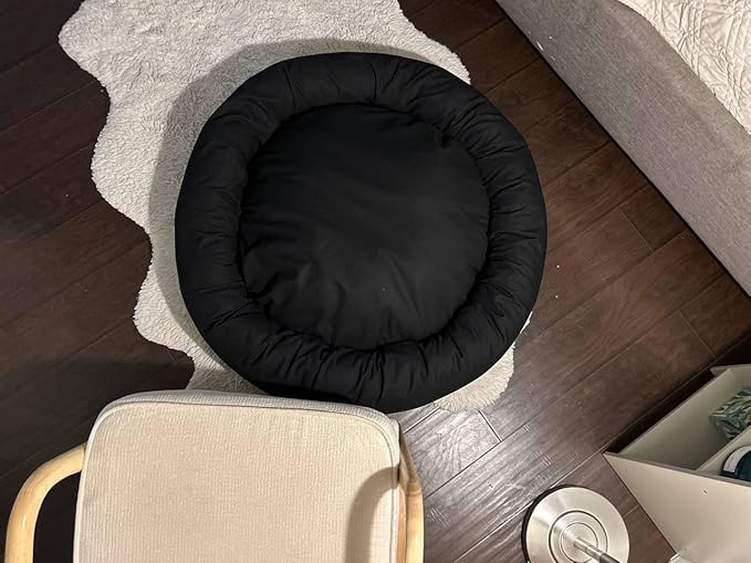 Organic Cotton Canvas Dog Bed: Removable Cover, Natural Fill - Made in USA (Black, Medium 28" x 8" inches)