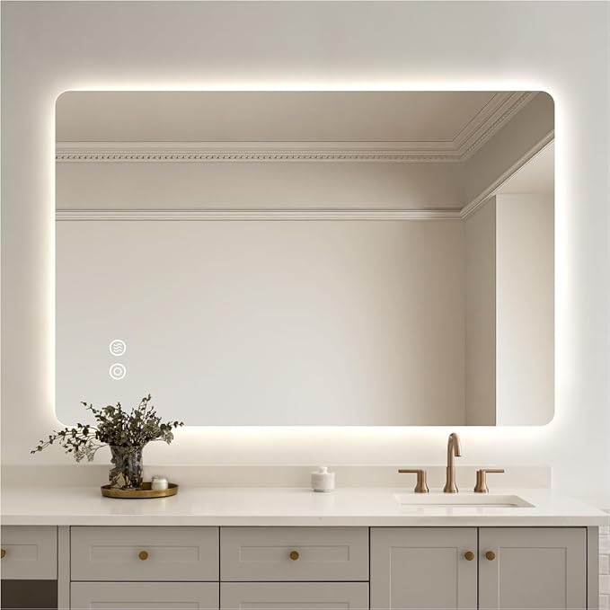32" x 40" Backlit LED Bathroom Mirror, Smart Touch Switch, Anti-Fog Mirror, 3-Color Dimmable Lighting, CRI≥93, Wall-Mounted Vanity Mirror with Lights for Modern Bathroom (Horizontal/Vertical)