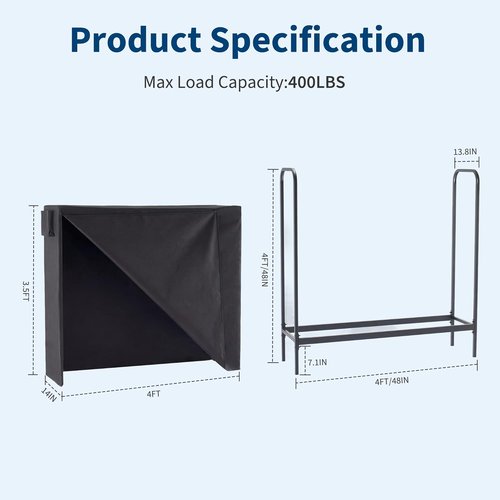 DUMOS Firewood Storage Rack - 4FT Heavy Duty Log Holder with Cover & Zipper | Indoor/Outdoor Use