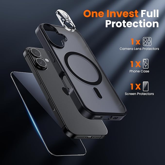 toushion 3 in 1 for iPhone 17 Case Matte Black, Fits MagSafe, Screen
