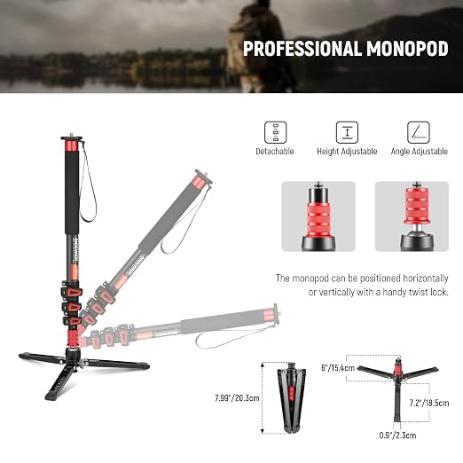 NEEWER 67.7" Camera Monopod Stand, Lightweight Carbon Fiber Travel Tripod