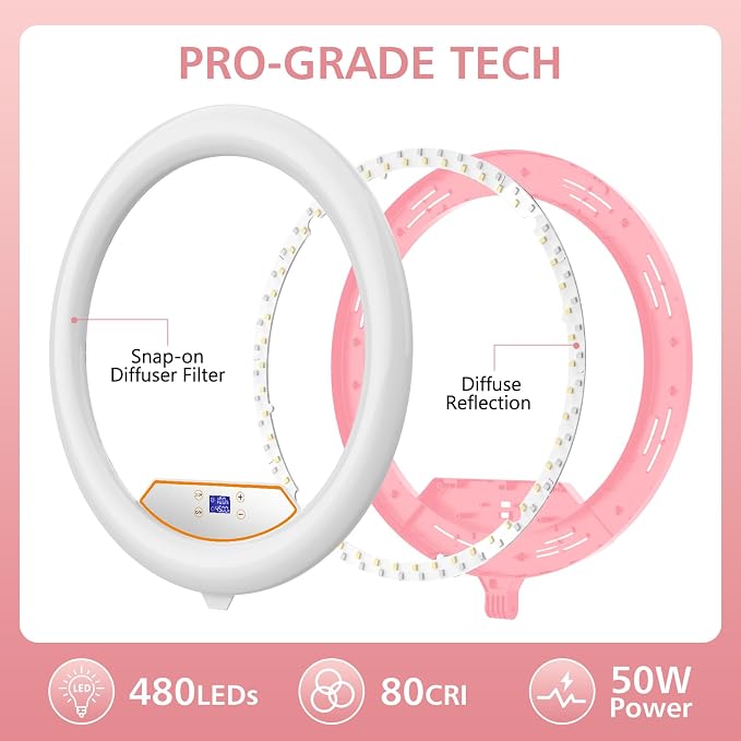 22" Large Ring Light with Stand, Foldable LED Big Ring Light Tripod