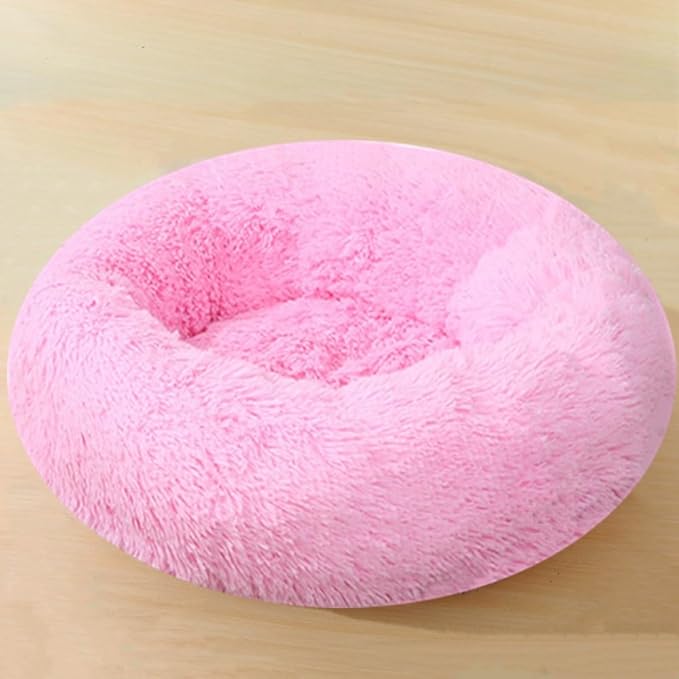 Calming Dog Bed Cat Bed, 36 Inch Donut Fluffy Anti-Anxiety Round Bed Washable Cute Bed, Cuddler Warming Cozy Soft Bed, Plush Cushion Bed for Small Medium Dogs and Cats (Bright Pink)