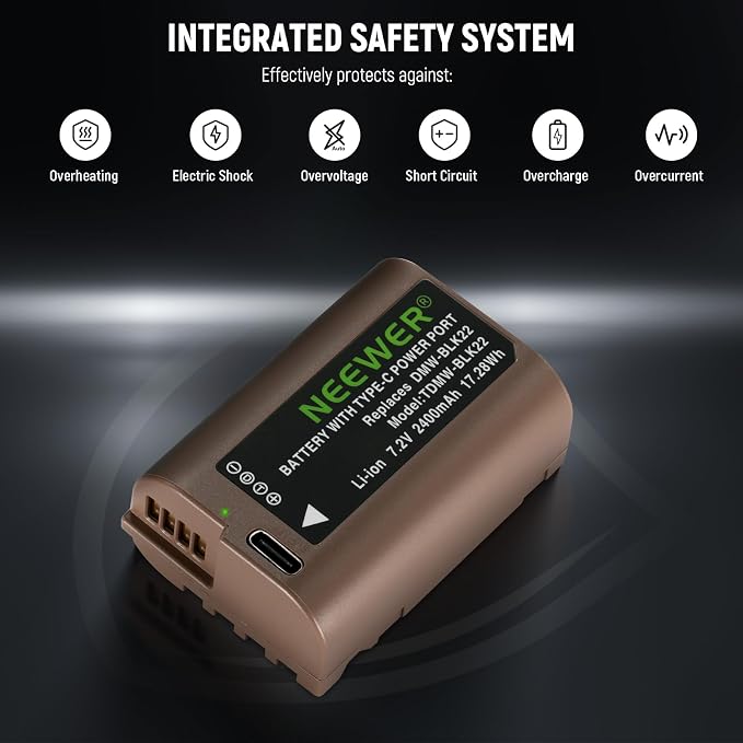 Neewer S5II S5 Replacement Battery 2400mAh DMW-BLK22, Compatible