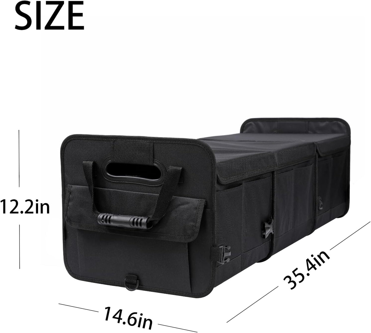 AOKJOY Car Trunk Organizer with Lid Storage Collapsible Multi Compartment Adjustable Straps for SUV, Truck, Sedan(Black) XL