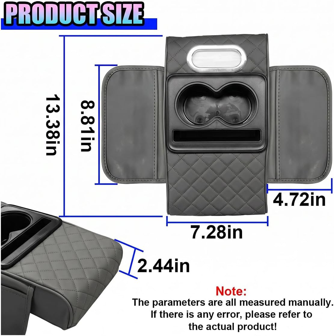 Leather Car Center Console Cover, Armrest Booster Cushion, Grey