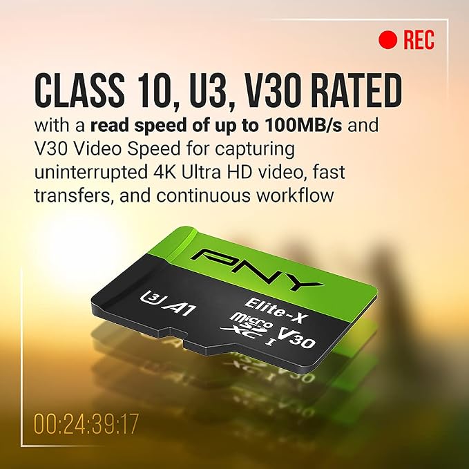 PNY 128GB Elite-X™ Class 10 U3 V30 A1 microSDXC Flash Memory Card