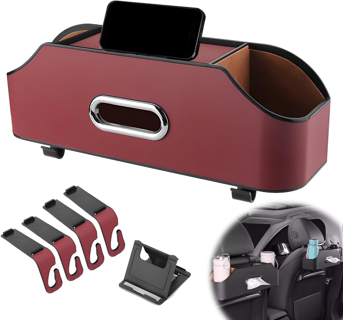 4-in-1 Car Backseat Organizer, 2026 New Car Seat Back Storage Box, Multifunctional Car Back Seat Storage Organizer with Cup Holders, Tissue Box Slot, Hooks to Keep Your Ride Clean & Organized (Beige)