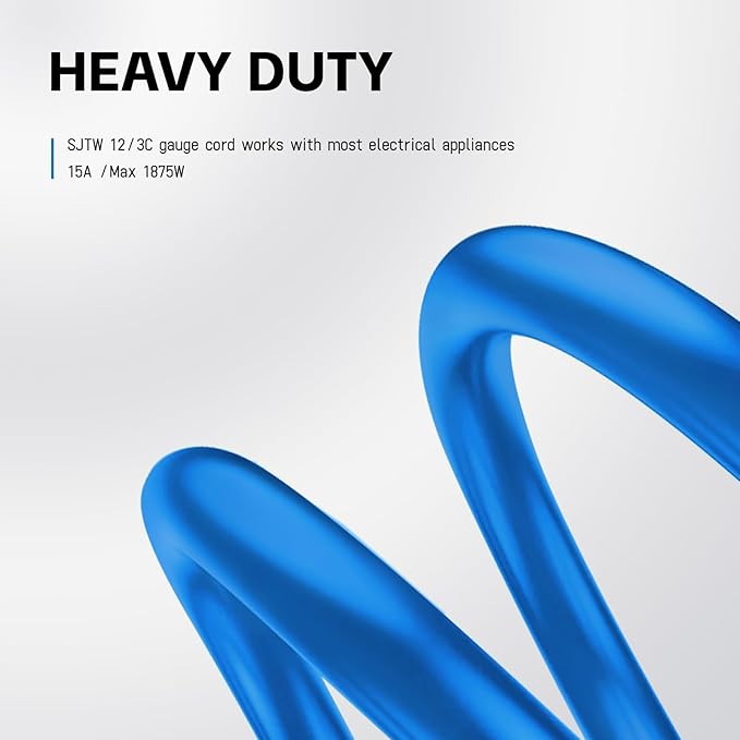 EP 25 Ft Outdoor Extension Cord, 12/3 SJTW Heavy Duty Waterproof Power Cable, 3 Prong Grounded Plug, Lighted End, for Lawn, Garden, Appliances, Blue