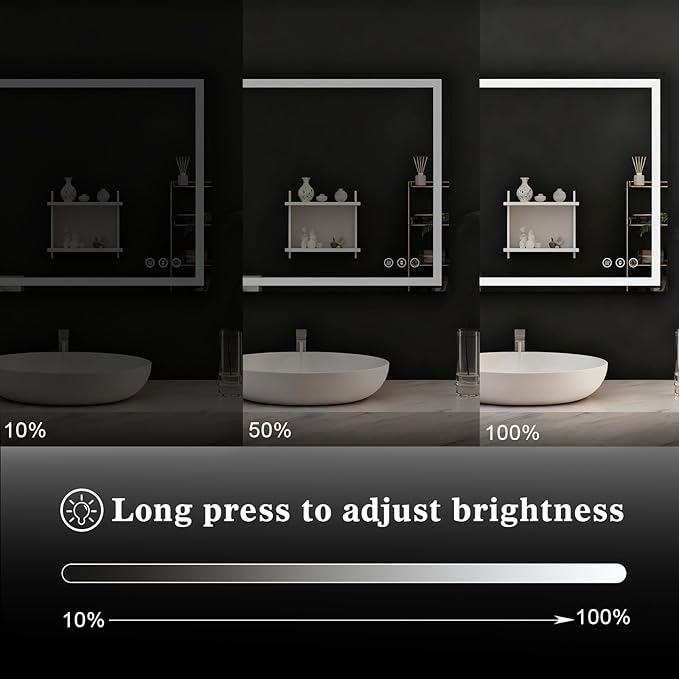 WTTY LED Bathroom Mirror 40"x30" with RGB Backlit and Front Light,Stepless Dimmable LED Mirror for Bathroom,Lighted Bathroom Vanity Mirror,Anti-Fog,Memory Function,Shatter-Proof,Wall Mounted