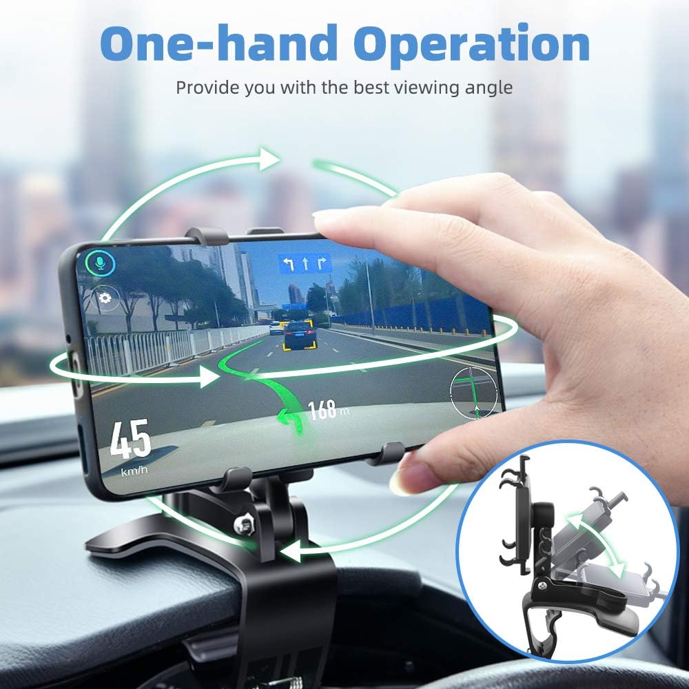 FONKEN Car Phone Mount, 360 Degree Rotation Dashboard Clip Mount, Compatible with iPhone 11/12 Pro Max XS Max XR 8 8Plus 7 Samsung Galaxy S10 S9 S8 LG and More