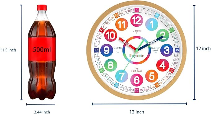 Roymnie Wall Clock Battery Operated 12 Inch Silent Non Ticking Teaching Clock