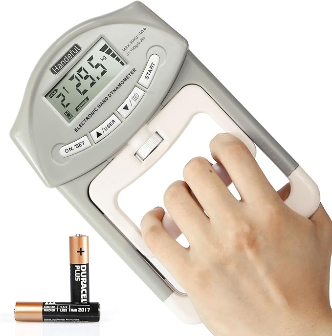 Handeful Grip Strength Tester, Hand Grip Dynamometer (198Lbs / 90Kgs), Electronic Handgrip Testing for Sports Home School Use