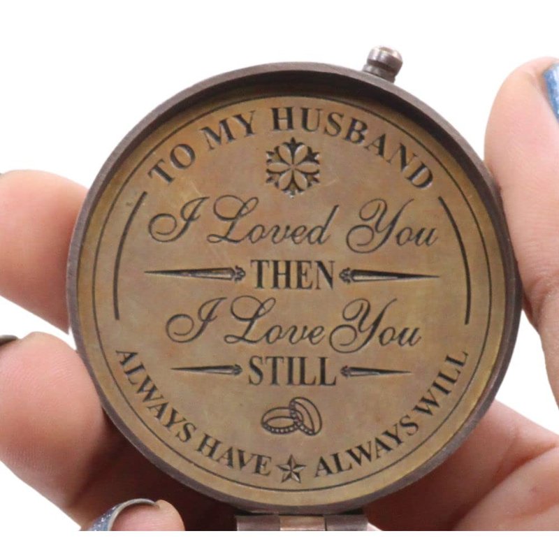 to My Husband I Love You, Brass Compass Engraved Gifts for Men, Bronze Gifts for Men, Romantic Gifts for Him/Her, Keepsake Gifts for Husband, 5th/25th 50th Wedding Gift Ideas